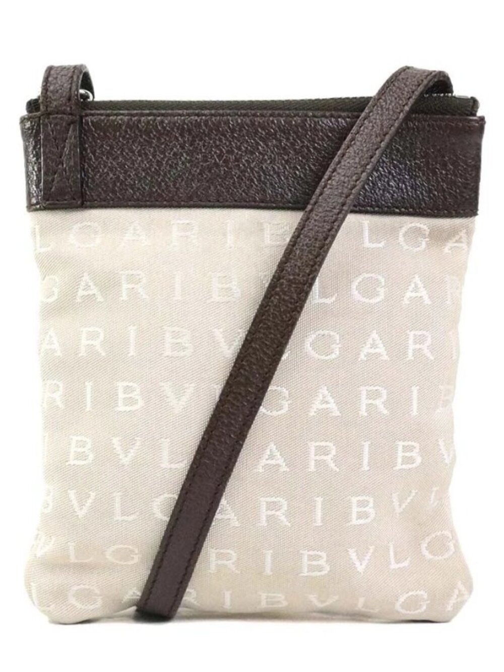 BVLGARI Shoulder Bag Beige/Brown Nylon Canvas/Leather